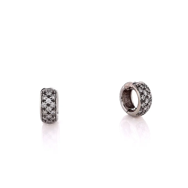 Estate 14k White Gold Pave Diamond Huggie Hoop Earrings