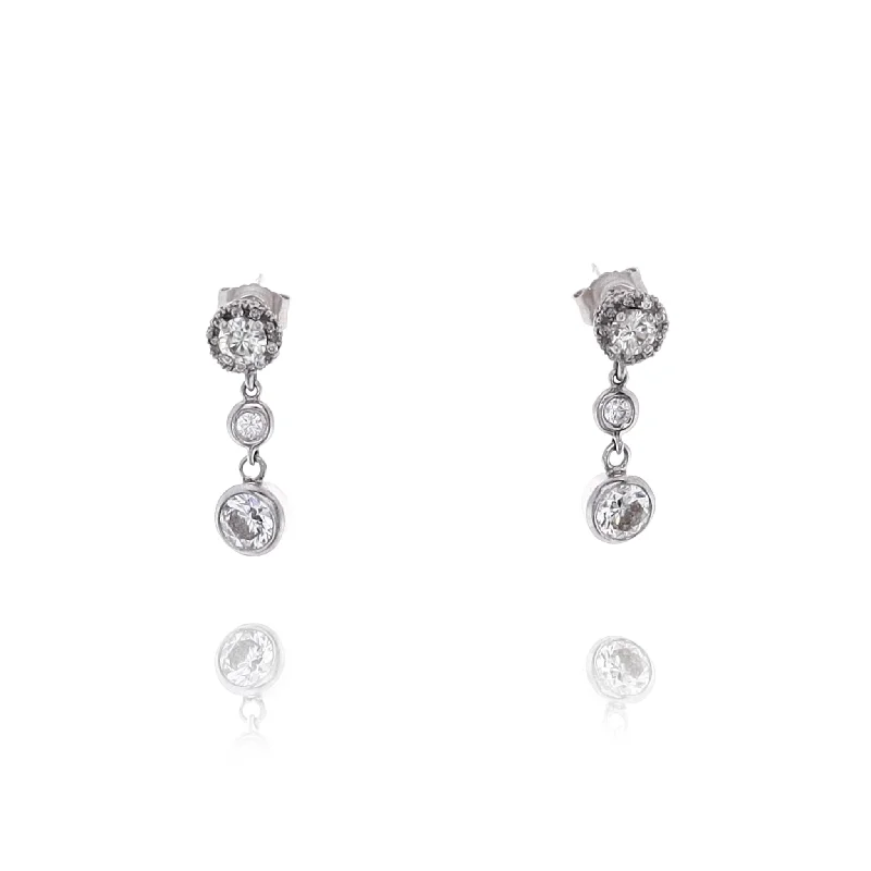 Estate 14 and 18 Karat White Gold Diamond Dangle Earrings