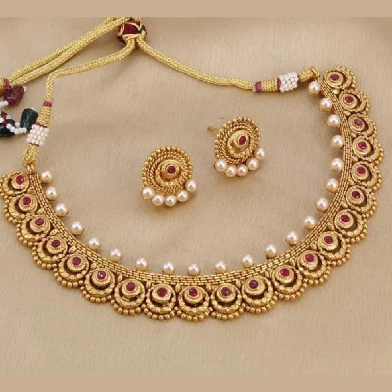 India Art Gold Plated Pota Stone Necklace Set