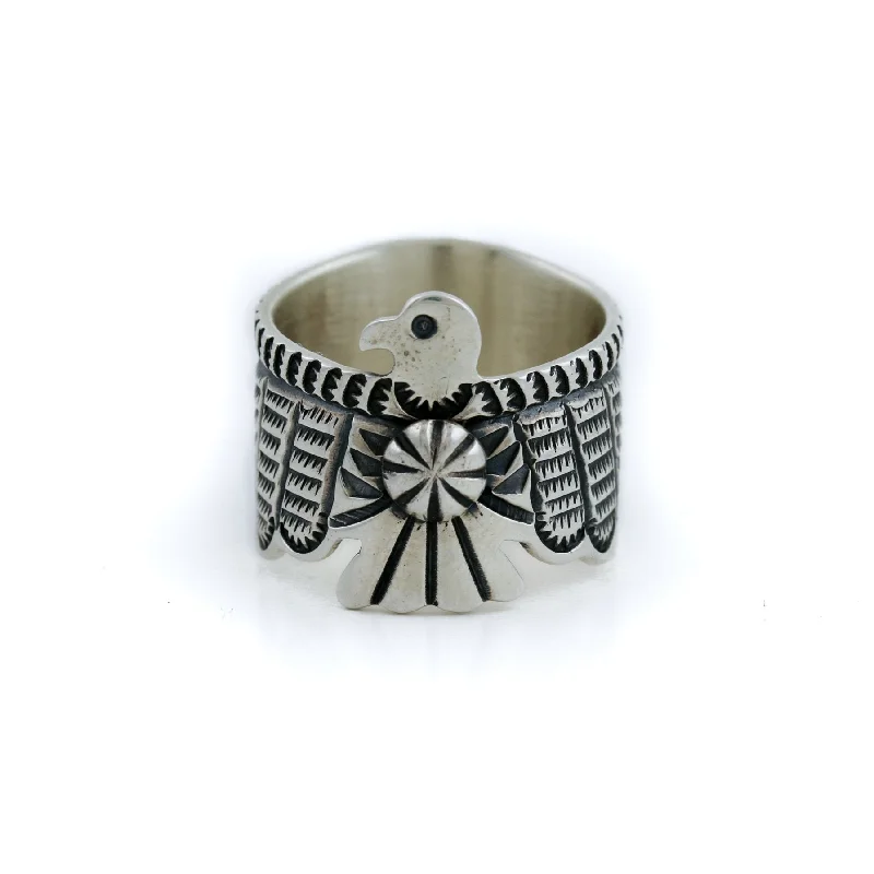 Navajo Thunderbird Silver Ring Size 9.75