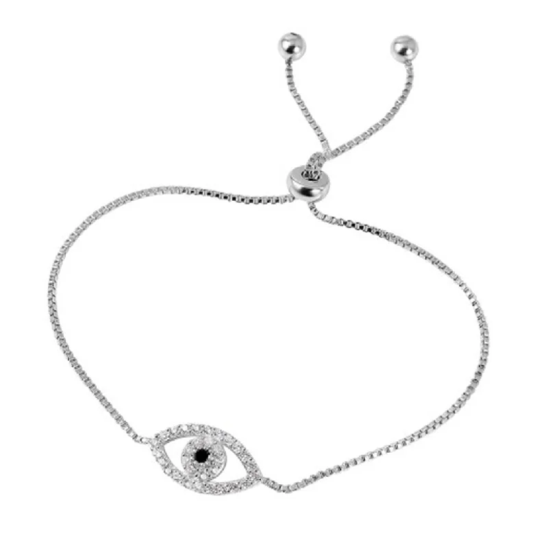 Rhodium Plated Adjustable Evil Eye Bolo Bracelet