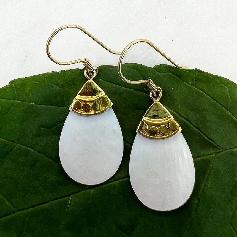 Mother-of-pearl Teardrop Earrings - Brass, Indonesia