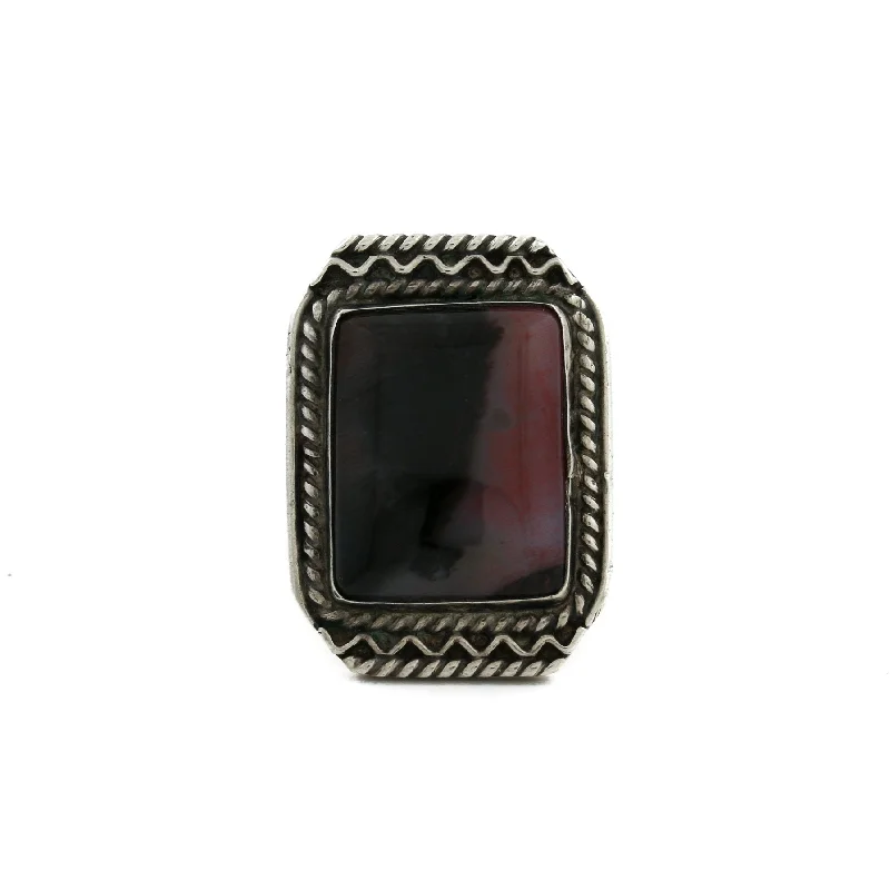 Classic 1970's Square Petrified Wood x Navajo Ring