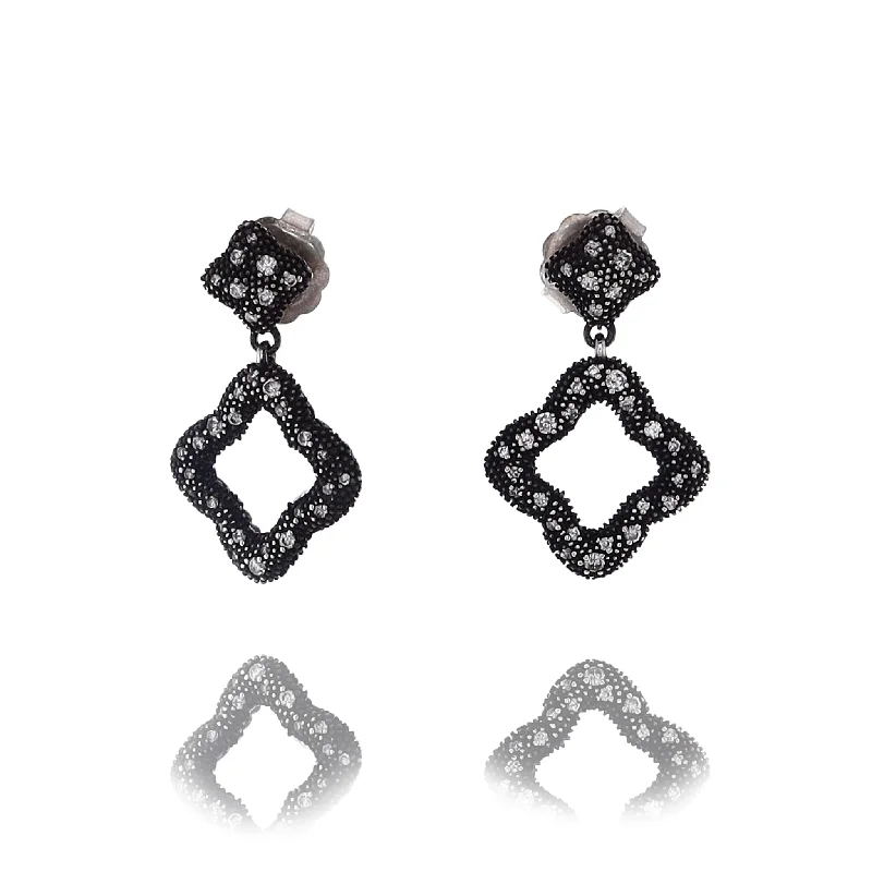 Estate David Yurman Sterling Diamond Midnight Melange Double Quadrefoil Diamond Dangle Earrings