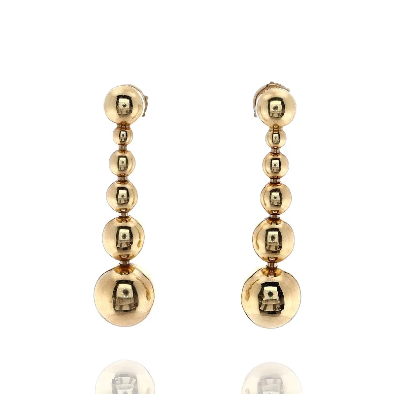 Estate Lagos 18k Yellow Gold Caviar Graduated Polished Ball Drop Dangle Earrings