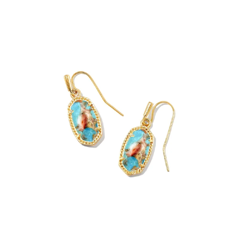 Kendra Scott Lee Drop Earrings in Gold Bronze Veined Turquoise Magnesite Red Oyster