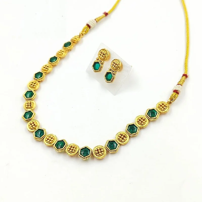 Akruti Collection Gold Plated Pota Stone Necklace Set