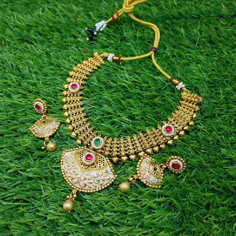 Sai Fashion Gold Plated Pota Stone Necklace Set