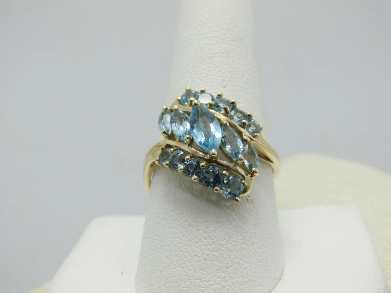 10kt Aquamarine Tiered Bypass Ring, Size 10.5, 2TCW, Yellow Gold, Signed Sanuk