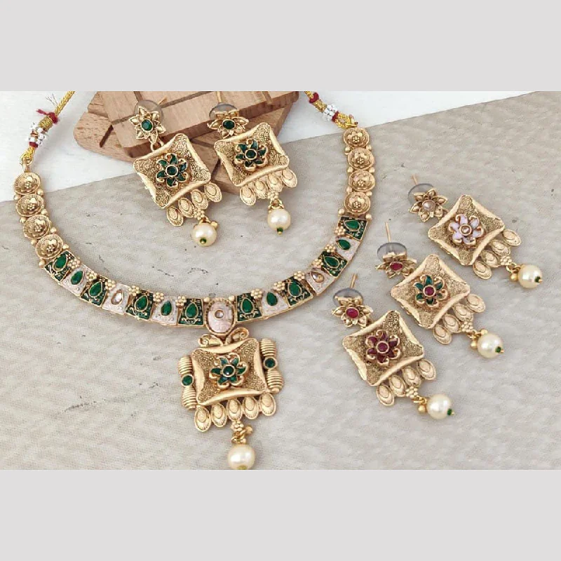 Rani Sati Jewels Gold Plated Pearl And Pota Stone Necklace Set