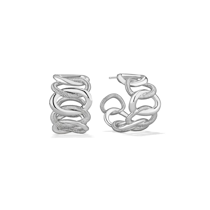 Judith Ripka Sterling Silver Eternity Interlocking Wide Link Hoop Earrings