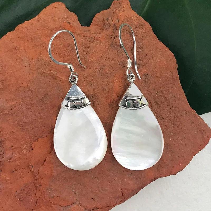 Mother-of-pearl Teardrop Earrings - Sterling Silver, Indonesia