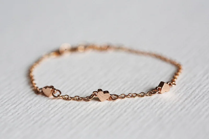 Rose Gold Heart Bracelet, White Gold Bracelet