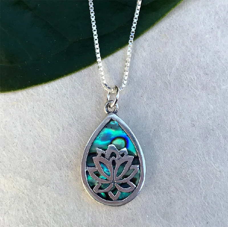 Sacred Lotus Abalone Necklace - Sterling Silver, Indonesia