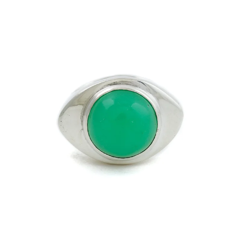 Natural Chrysoprase "God's Eye" Silver Signet Ring