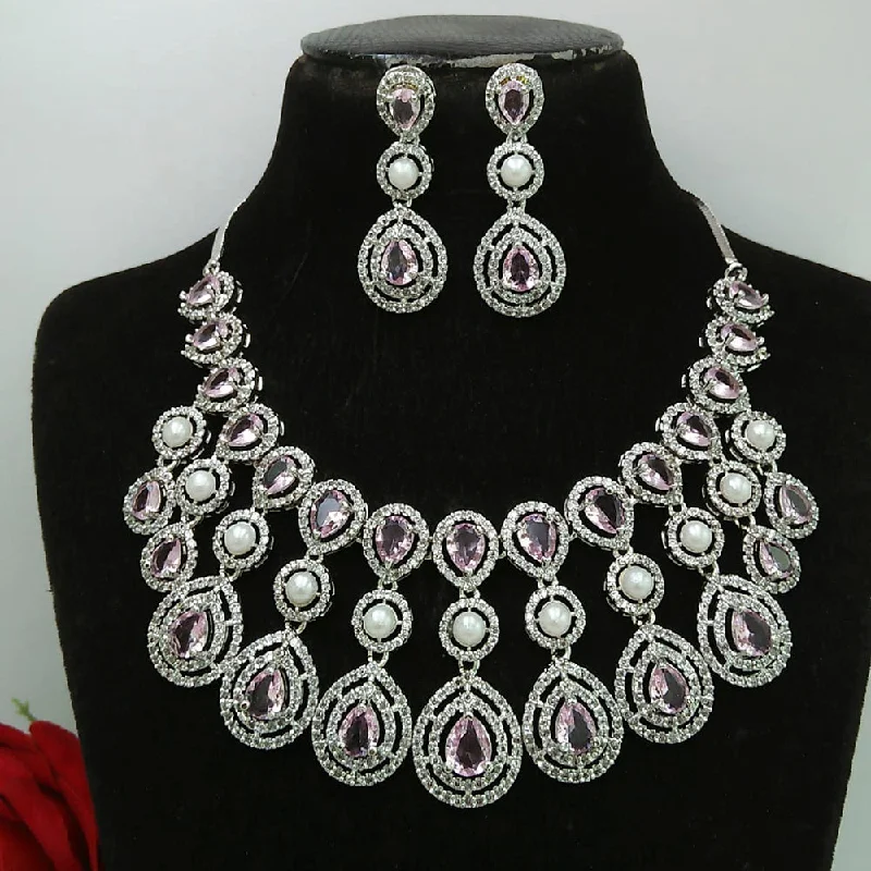 Manisha Jewellery AD Stone Silver Plated Necklace Set