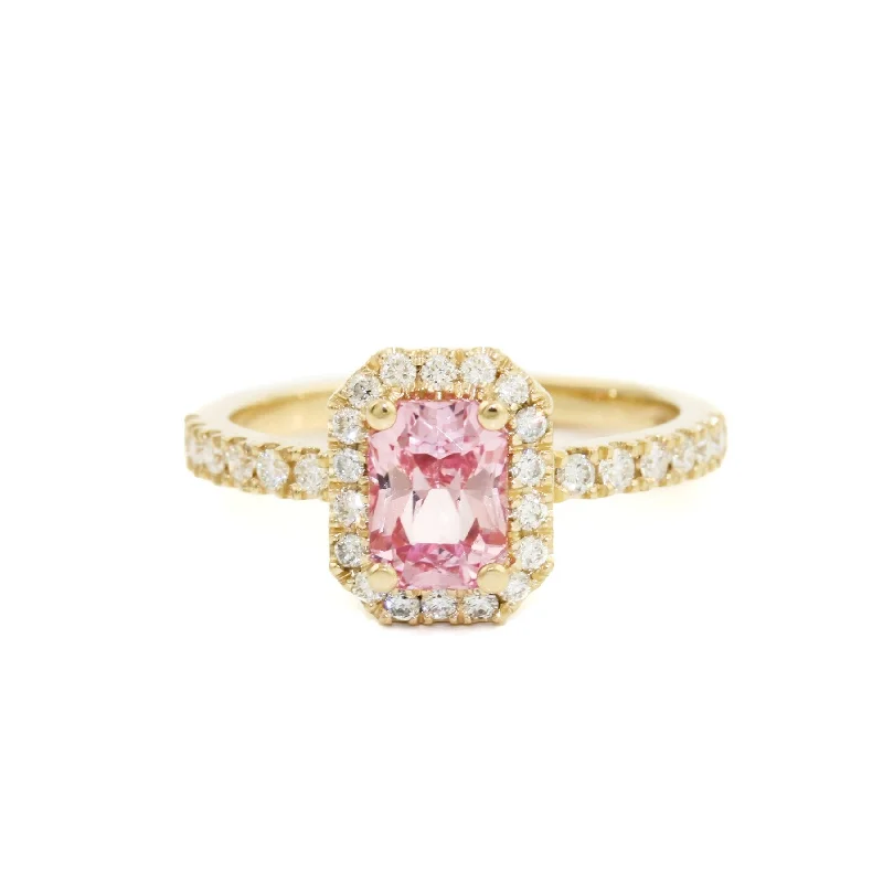 14k Gold Pink Sapphire + Pavé Diamond Engagement Ring