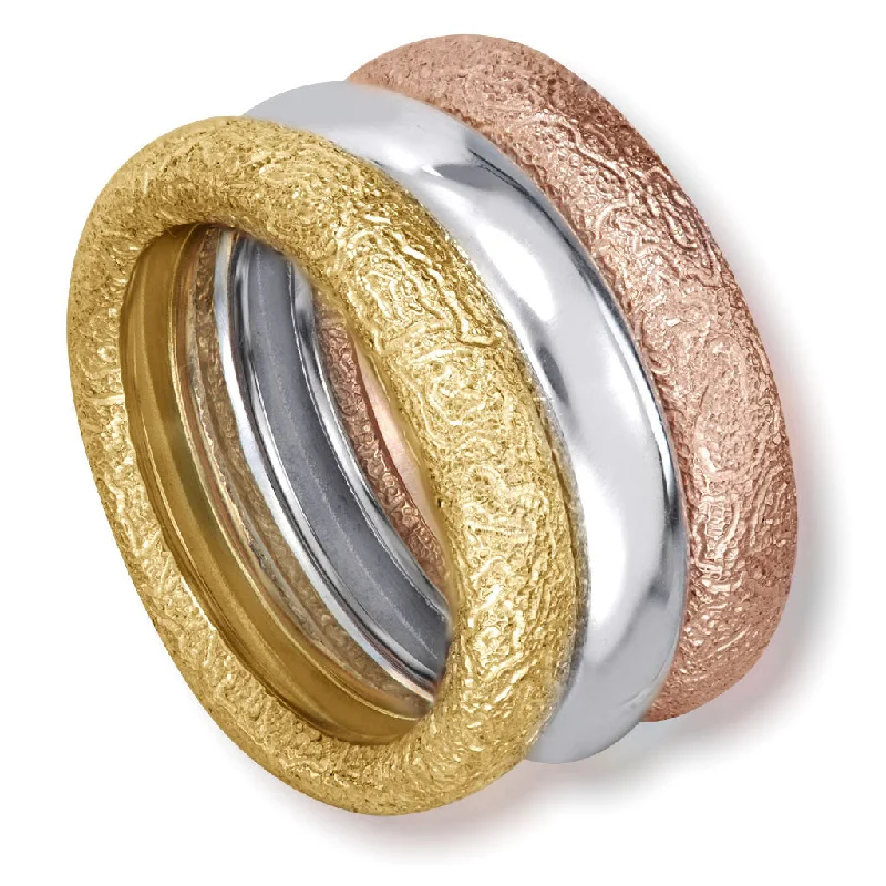 Multi Gold Three Band Stackable Textured Rings