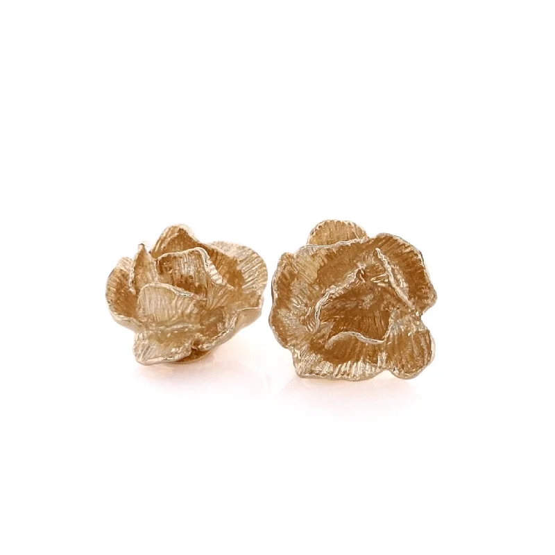 Estate 14 Karat Yellow Gold Textured Rose Bud Design Clip On Earrings