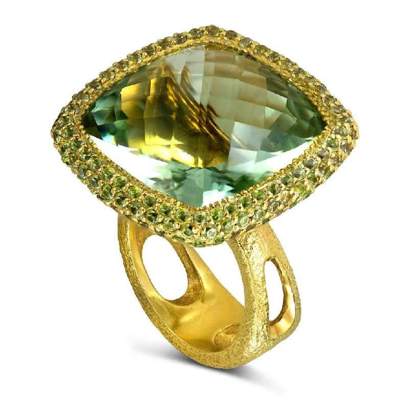 Gold Royal Ring with Green Amethyst & Peridot