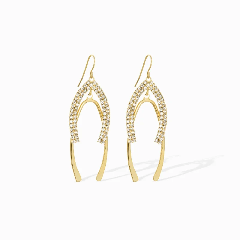 layered crystal wishbone drop earring