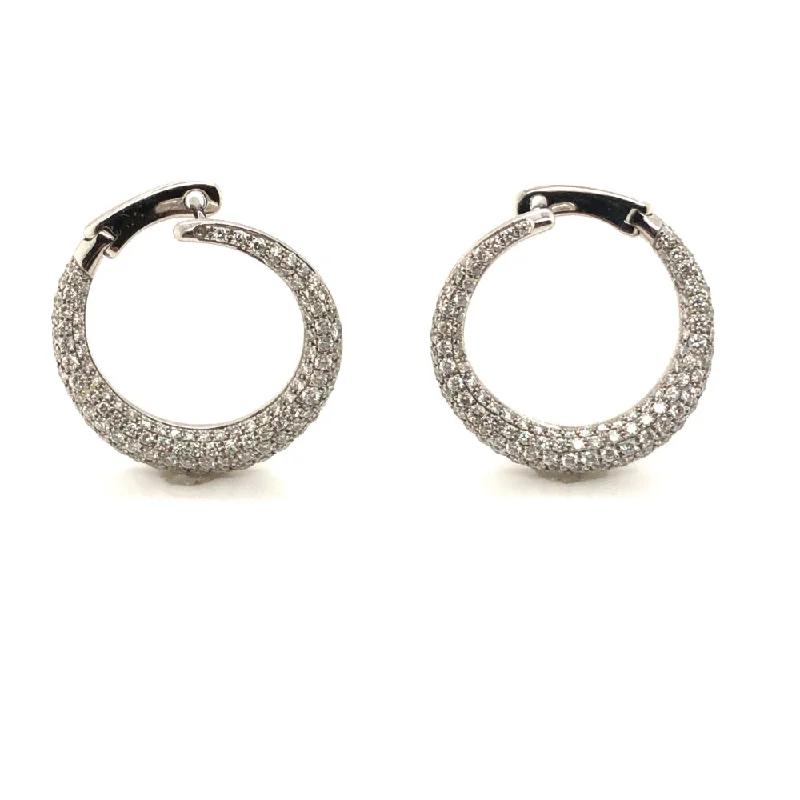 Estate Simon G 18k White Gold Diamond Hoop Earrings