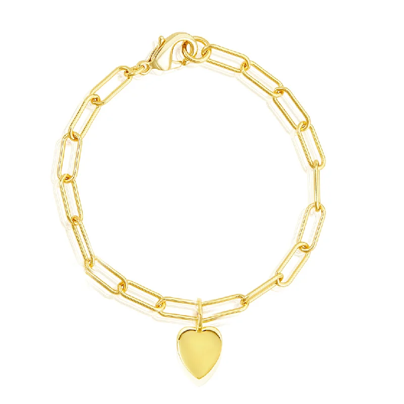 14k Gold Plated Heart Charm Paper Clip Chain Bracelet