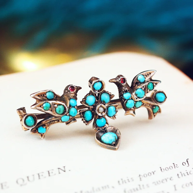 Romantic Victorian Turquoise Forget-me-not Brooch