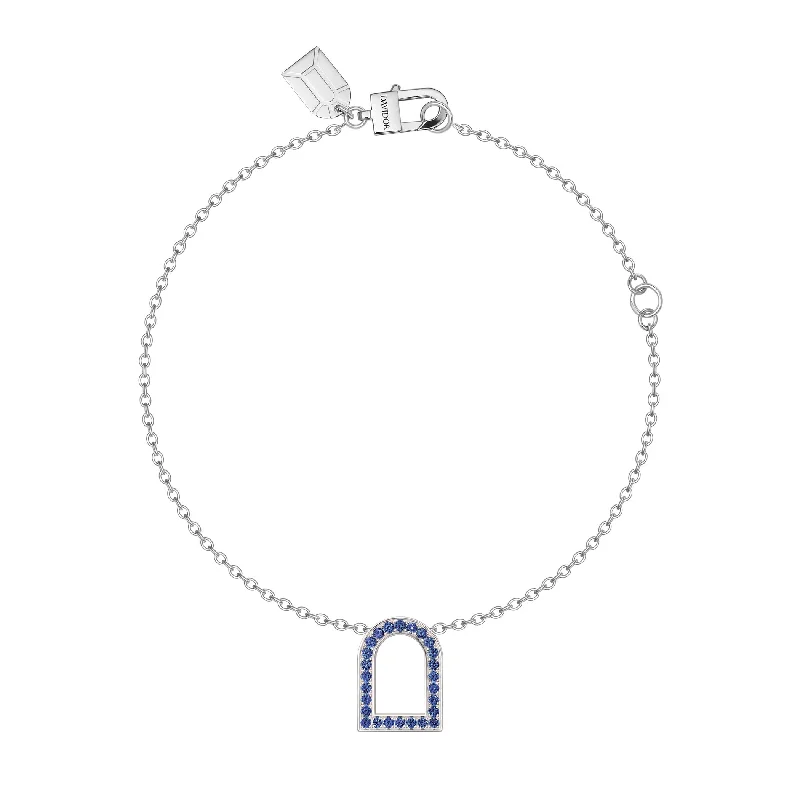 L'Arc Voyage Charm MM, 18k White Gold with Galerie Blue Sapphires on Chain Bracelet