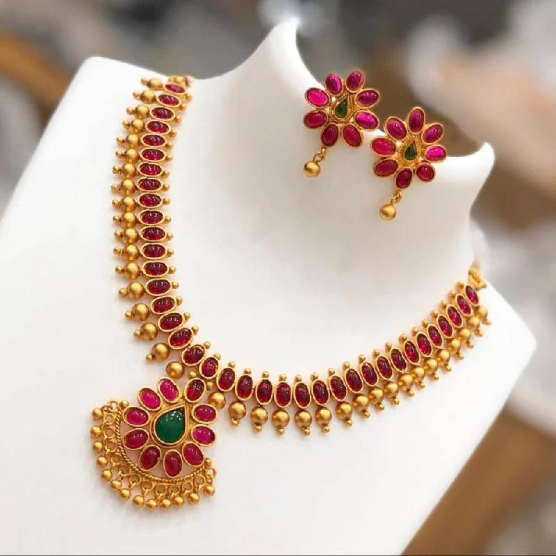 Sai Fashion Gold Plated Pota Stone Necklace Set