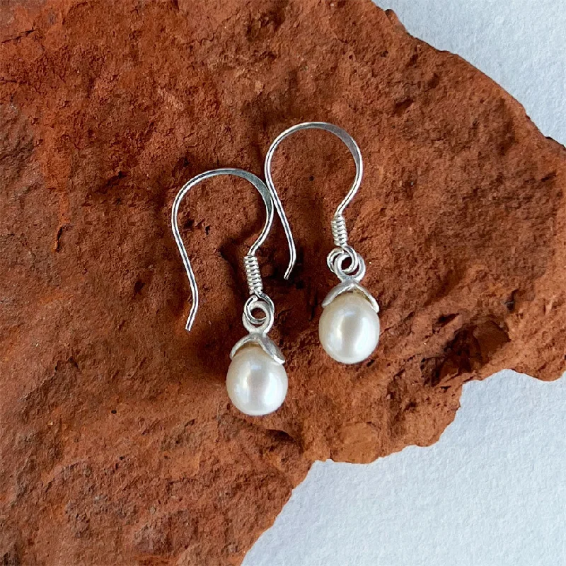 Acorn Pearl Earrings - Sterling Silver, Indonesia