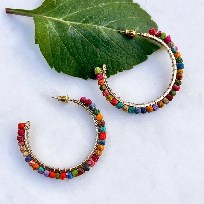 Recycled Sari Hoops - Large, India