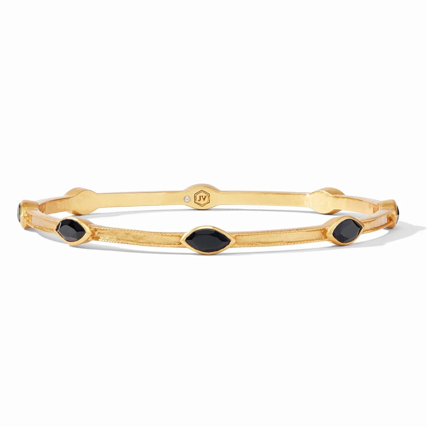 Julie Vos 24K Gold Plated Monaco Bangle Bracelet with Obsidian Black Stones, Small