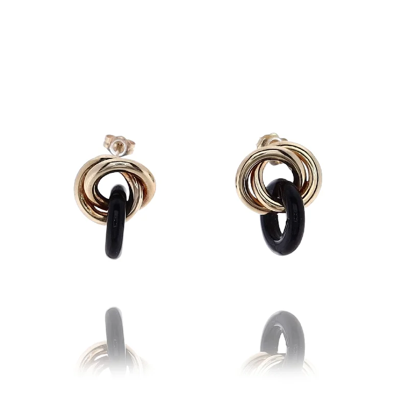 Estate 14 Karat Yellow Gold Gold Love Knot Onyx Earrings