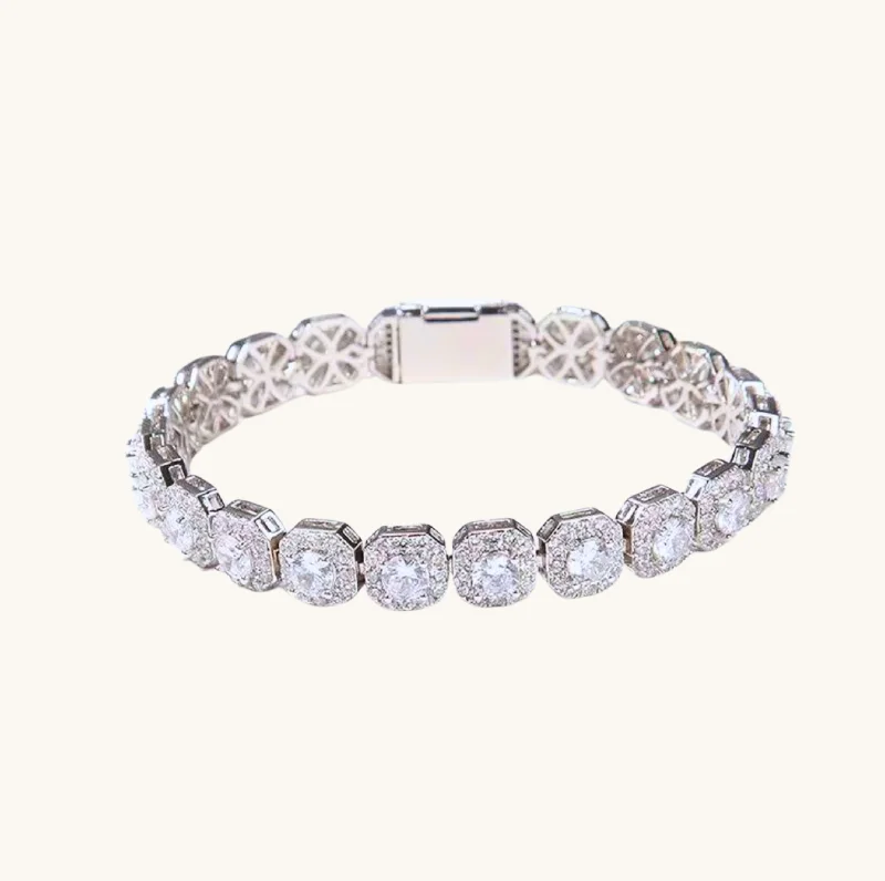 Silver Square Halo Diamond Bracelet