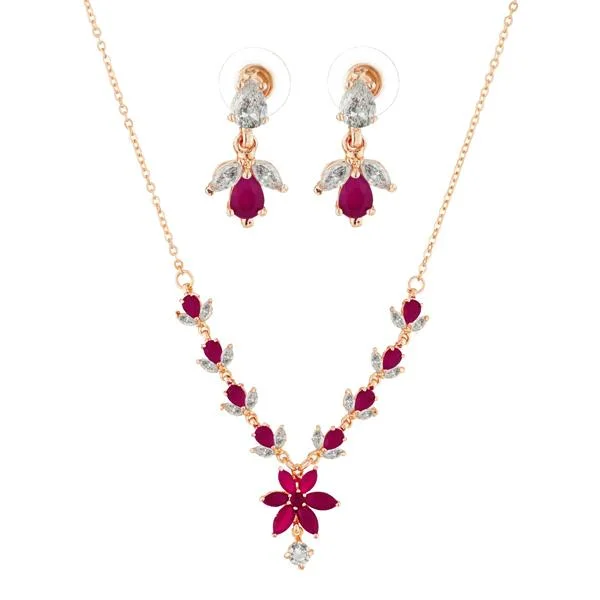 Suhagan Ruby And AD Stone Gold Plated Necklace Set - FBE0026B