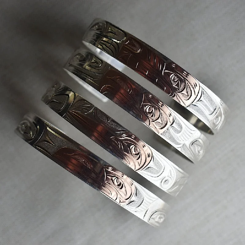 Narrow Silver Totem Cuff with 14k Rose Gold Overlay