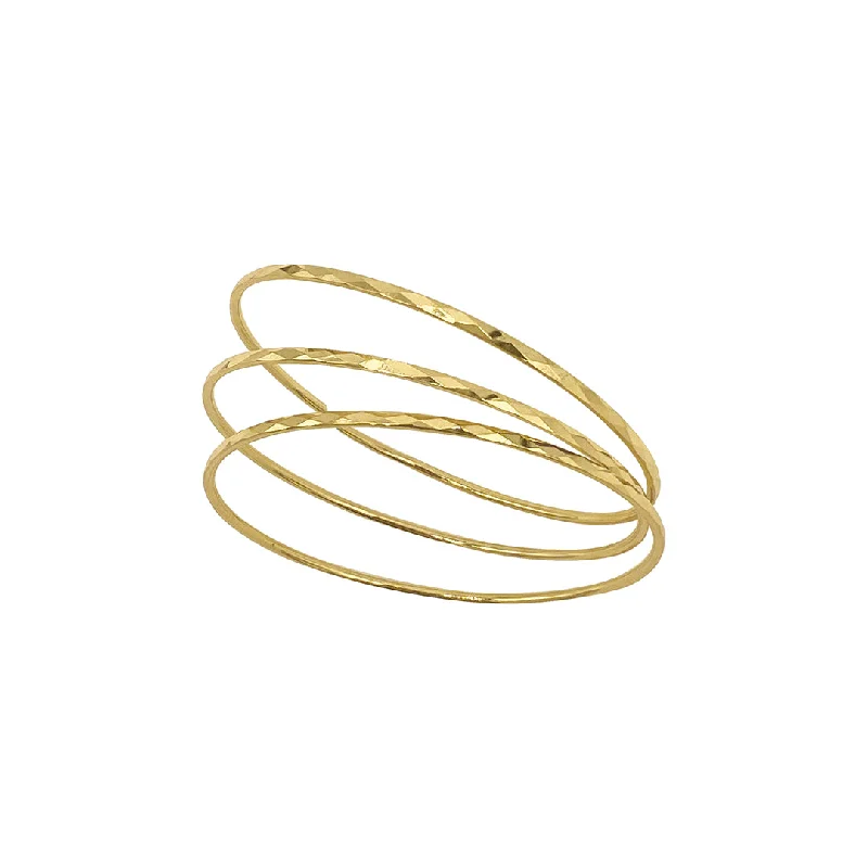 14k Gold Plated Hammered 3mm Bangle Set