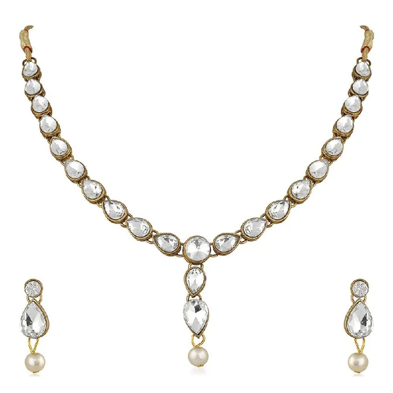 Mahi Traditional Jewellery Kundan and Artificial Pearl Necklace Set with Earrings for Women (VNCJ100253WHT)