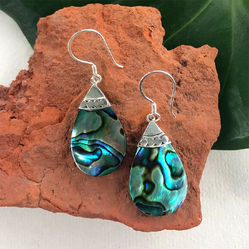 Abalone Teardrop Earrings - Sterling Silver, Indonesia