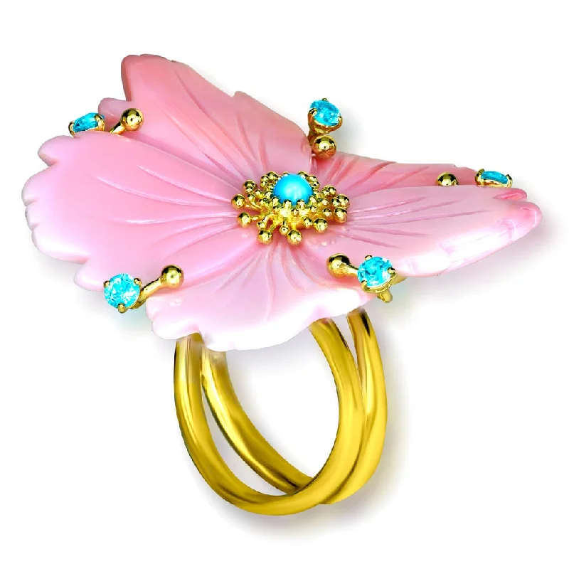 Gold Blossom Ring with Carved Mother Of Pearl