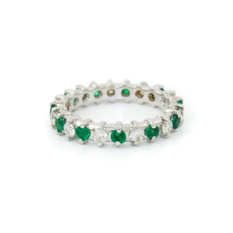 14k White Gold x .25ct Emerald & .33ct Diamond Infinity Band