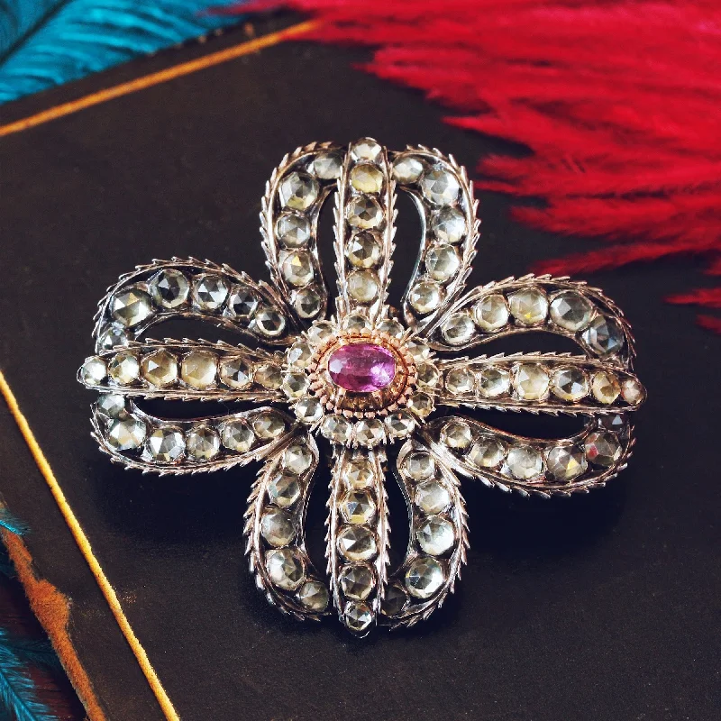 Antique Ceylonese Jargoon & Pink Ruby Brooch