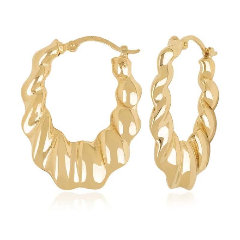 14k Yellow Gold Medium Wavy Hoop Earrings