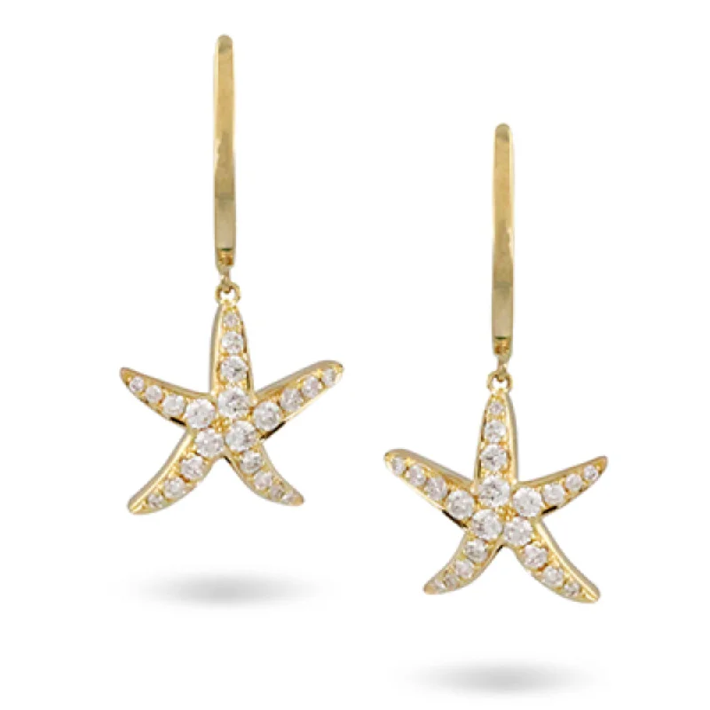 18k Gold Diamond Starfish Earrings