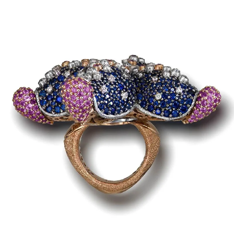 Gold Starfish Ring with Diamonds and Sapphires