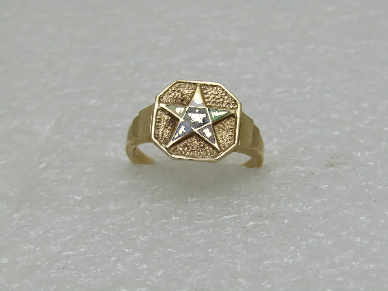 10kt Enameled Eastern Star Ring, Octagonal Size 7, 2.78 gr., Mid-Century