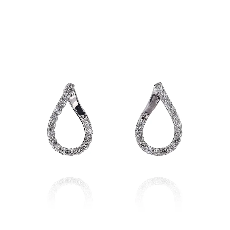 14k White Gold Front Facing Diamond J Hoop Earrings