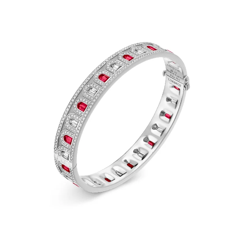 L'Arc Deco Bangle in Platinum with DAVIDOR Arch Cut Diamonds DAVIDOR Arch Cut Rubies and Brilliant Diamonds