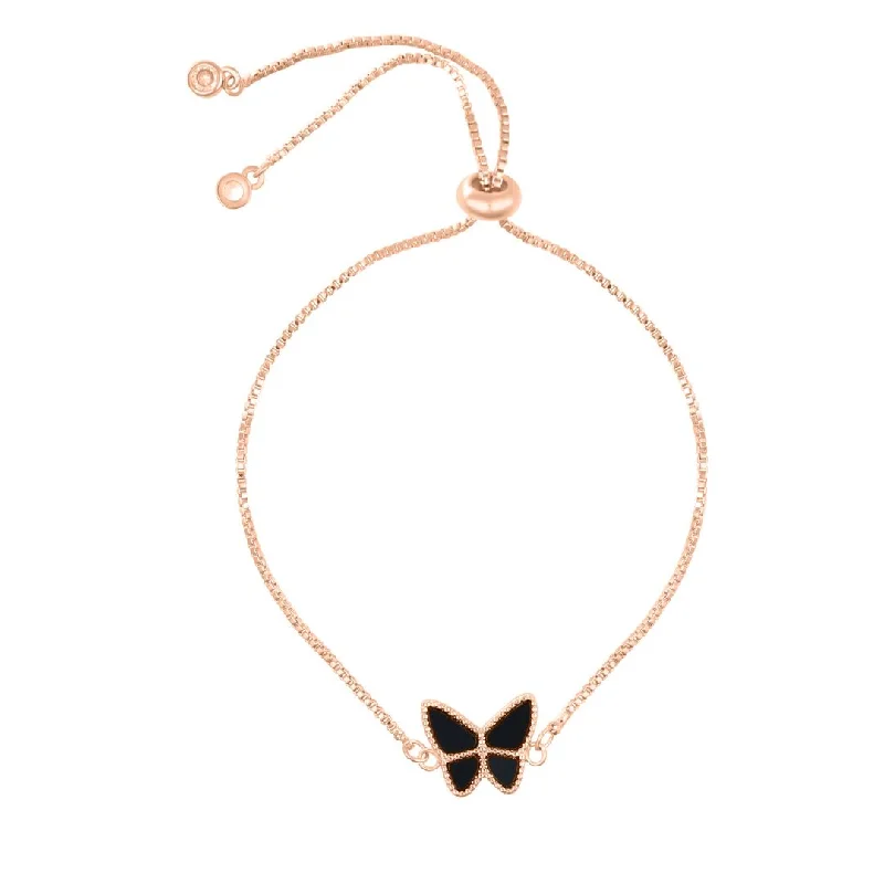 14k Rose Gold Plated Black Butterfly Bolo Bracelet